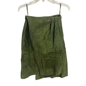 Vtg 80 Bagatelle Green Suede Leather Wrap Skirt Size 10 Grunge Eco-Friendly